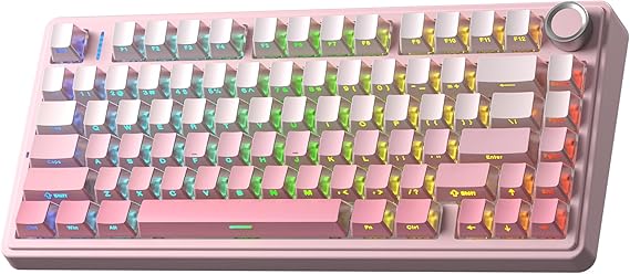 Aula F75 Mekanik RGB TKL Sessiz Cotton Candy Switch Kablosuz Makrolu Hot Swap Klavye Pembe