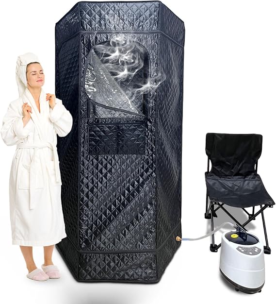 B&Y Portable Sauna Box,Foldable Spa 4L Steamer Sauna Tent for Home,Full Size Personal Sauna for Relaxation, Remote Control & Folding Chair,15 Levels
