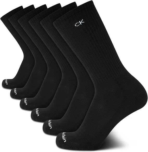 Calvin Klein Mens 6 Pack Breathable Cushioned Mid-Calf Crew Socks
