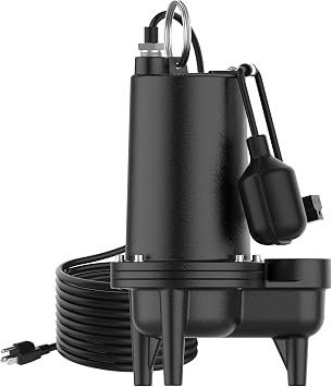 Sewage Pump, Cast Iron Effluent Pump, Automatic Tethered Float Switch, Sewage Sump Pump for Sump Basin, Basement, Residential Sewage, 2 NPT Discharge, Dark Black