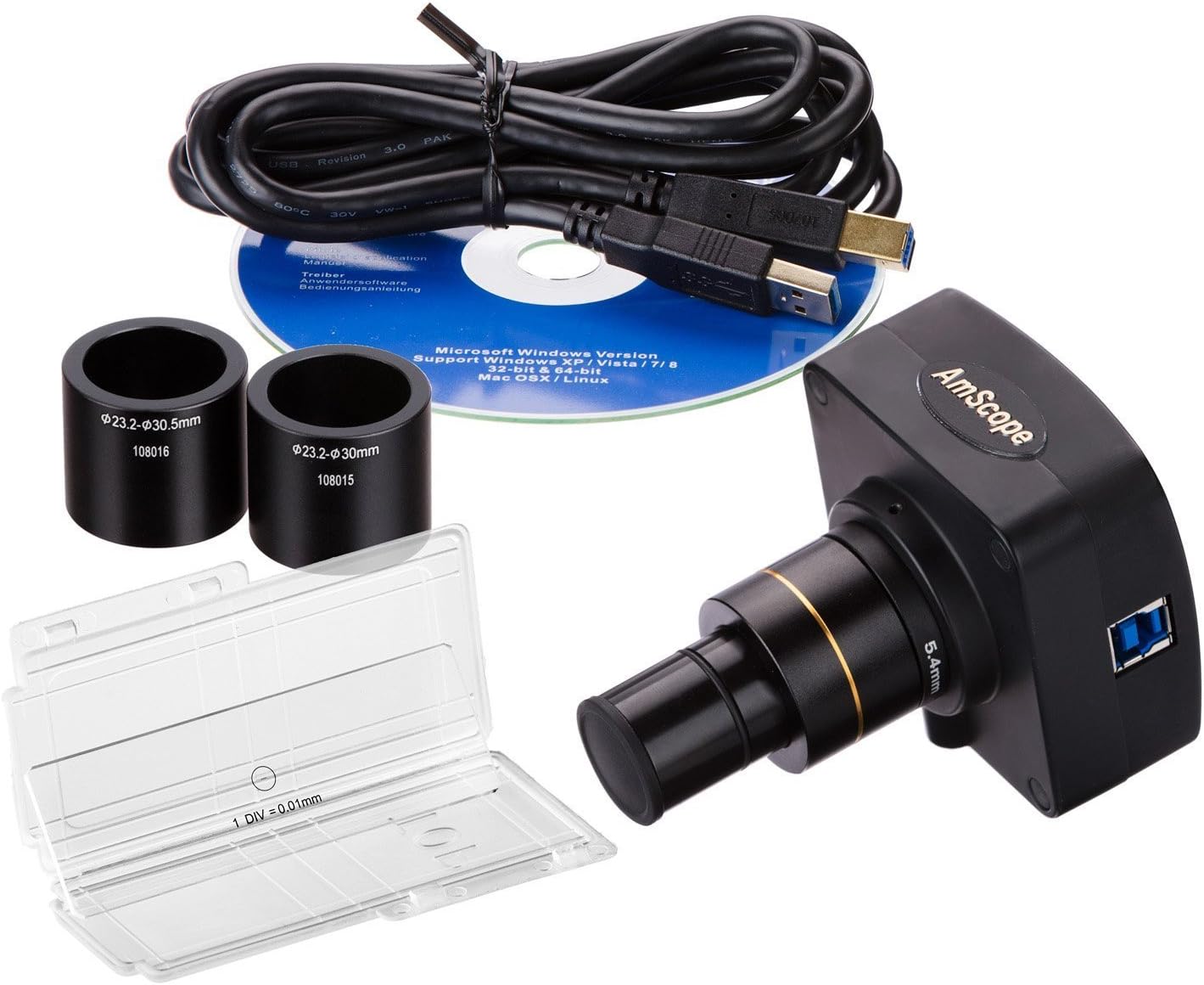 AmScope 5MP USB3.0 Real Time Live Video Microscope Digital Camera  Adjustment Kit