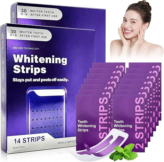 2PC Purple whitening Strips, 14 Strips(28) per Lasting Results, Enamel Safe & Low-Sensitivity, Professional Purple Whitening Strips with Non-Slip Dry Strip Technology,and Makes Your Smile Brighter