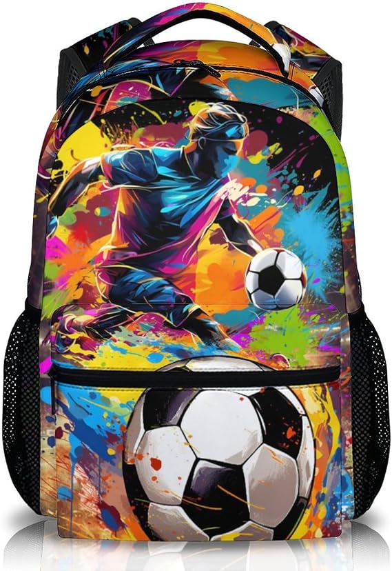 Schoolbag for Kids Boys, Soccer Backpacks Gifts for Children, Students, Cool Sports Bookbag for Preschool Elementary, 17 Inch Soccer Schoolbag Supplies for Teens 8-12