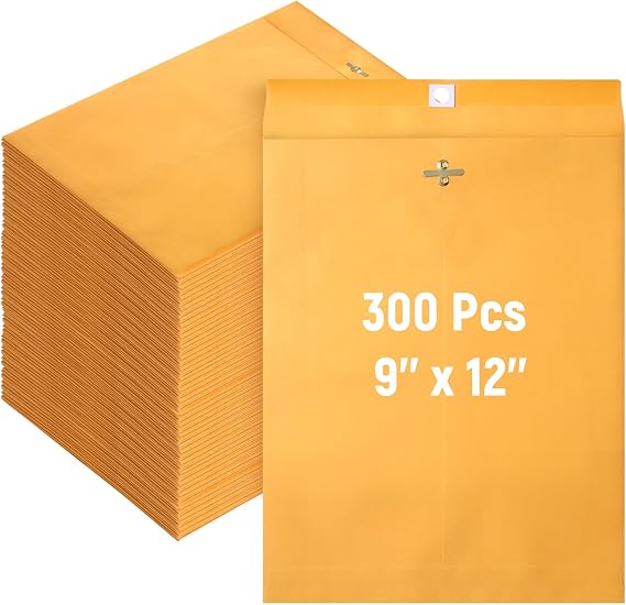 Ctosree 300 Pcs Manilla Envelopes Clasp Envelopes Bulk Brown Kraft Catalog Letter with Clasp Closure and Gummed Seal 28lb Heavyweight Paper 6 x 9 Inch
