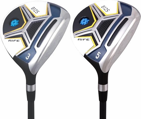 Senior Mens Rife Golf 812s New Straight FACE #3 +#5 Fairway Metal Wood Clubs Set Right Handed Senior Flex with Mens Senior Size Black Pro Velvet Grips Fairway Wood Set + Headcovers