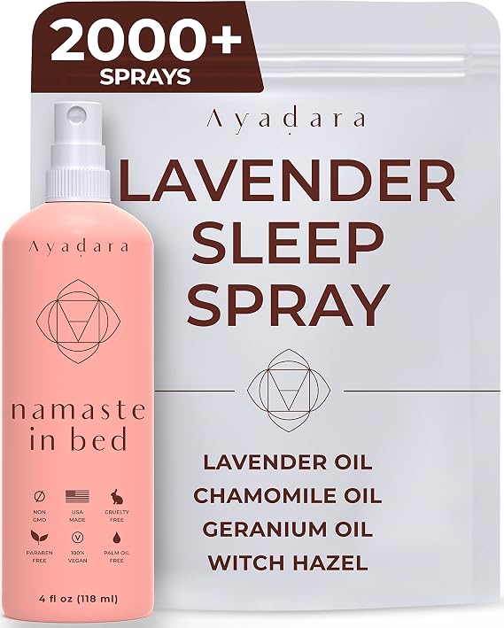 Ayadara Namaste Bed & Linen Mist - Lavender Pillow Spray for Calm Sleep, 2000+ Uses
