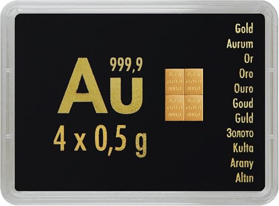 Goldstücke24 Motif Box with Real Gold Bar Made of 999.9 Fine Gold - Various Sizes Available - Collector's Bars Investment Gold Value Investment & Crisis Prevention (4 x 0.5 g Gold)