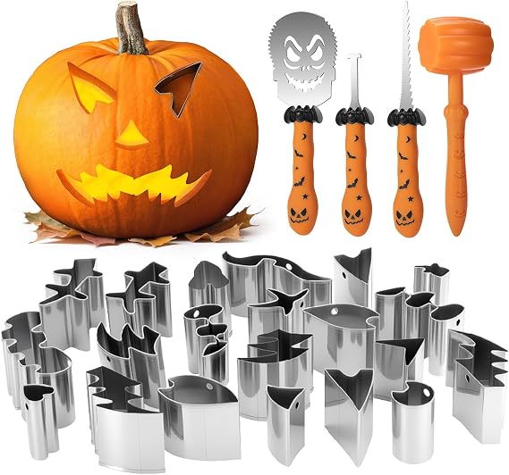 Pumpkin Carving Kit - 25PCS Halloween Pumpkin Carving Tools - Safe and Easy DIY Stainless Steel Pumpkin Carving Set for Kids & Halloween Decoration