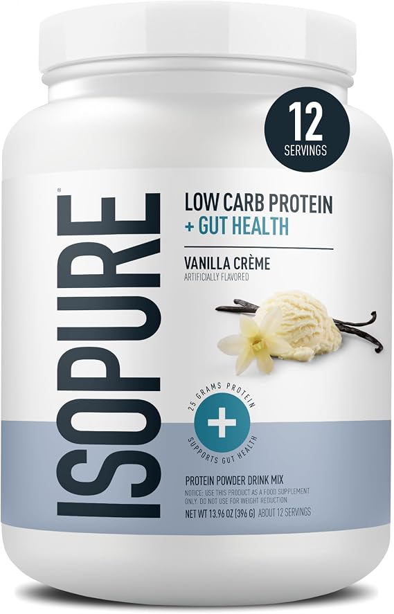 Isopure Protein + Gut Health & Immune Support Powder, Vanilla Creme, 25g Whey Protein with Prebiotics & Vitamins, 12 Servings (Pack of 1)