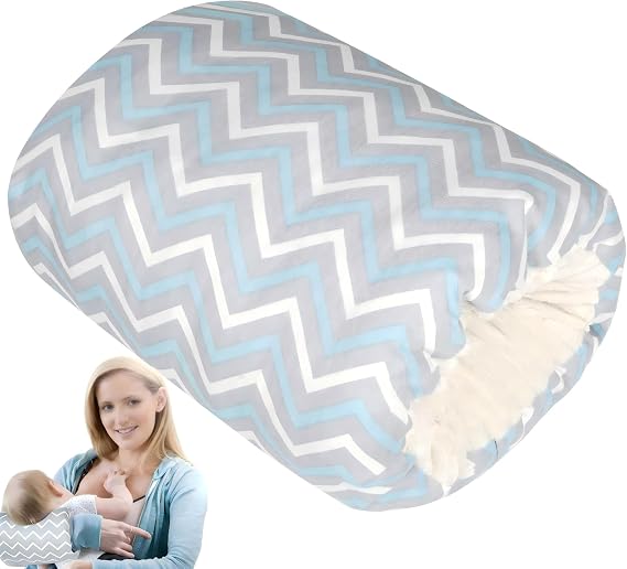 Nursing Arm Pillow for Breastfeeding and Bottle Feeding,Blue Rippl | Soft cotton arm cushion supports caregivers during feeding. Portable, washable design measures 23 x 21 cm.