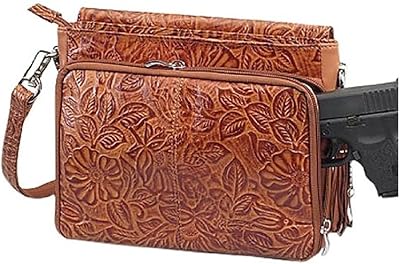GTM GTM-22-TN Gun Toten Mamas Concealed Carry Tooled American Cowhide Shoulder Bag, Tan, Small