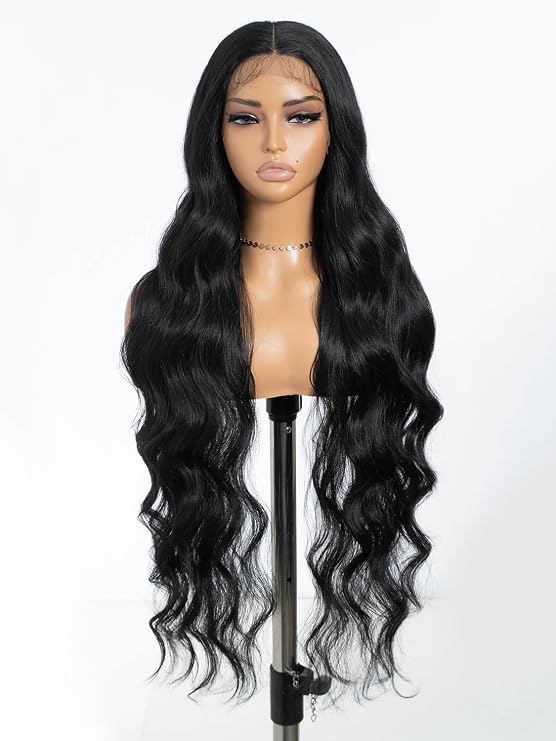 Joedir HAIR Long Wave Synthetic Lace Front Wig For Black Women 36" Super Long Body Wave Wig With Baby Hair Transparent Lace Heat Resistant Fiber 150% Density
