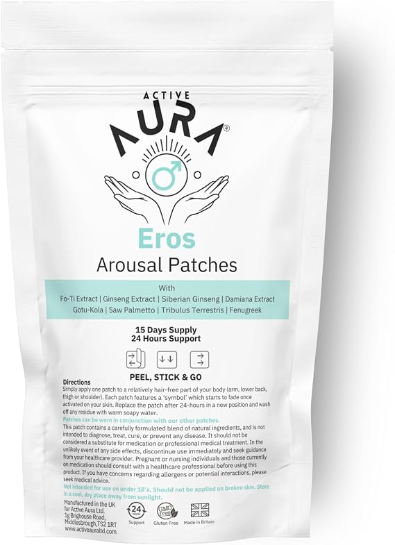 Active Aura | Eros Libido Patches | Botanical Vitality Support for Men | Powered by Matrix Patchtec | Natural Plant-Based Blend | Vegetarian & Gluten-Free | UK Manufactured | (15) Patches