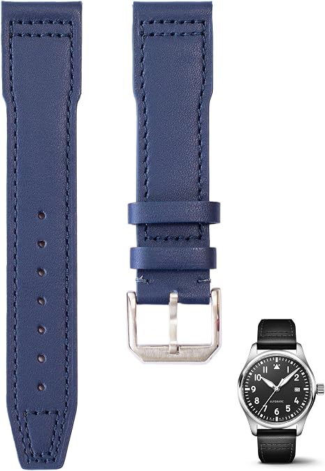 Genuine Leather Watch Strap For IWC Pilot Watches, 20mm 21mm 22mm Mens & Womens Replacement Watch Band with Stainless Steel Buckle For IWC Watches, Multiple Colors
