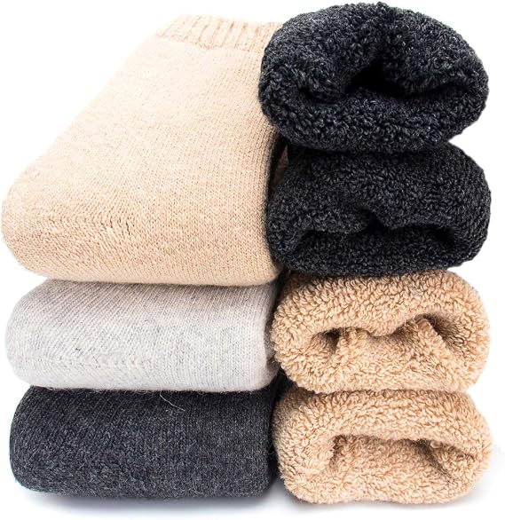 Yoicy Mens Heavy Thick Wool Socks - Soft Warm Comfort Winter Crew Socks (Pack of 3/5),Multicolor,One Size 7-12