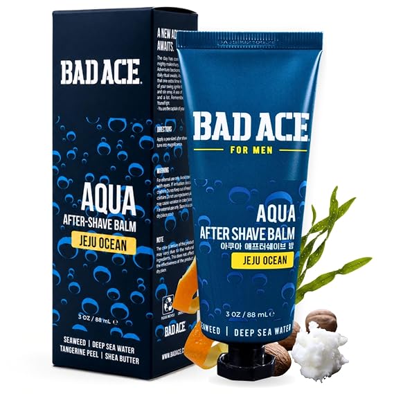 BAD ACE AQua After Shave Balm for Men | Korean Skin Care, Postshave Cream & After Shave lotion for Men, Calms and Soothes Redness, Irritation & Razor Burn | Jeju Ocean Scent, 3 oz