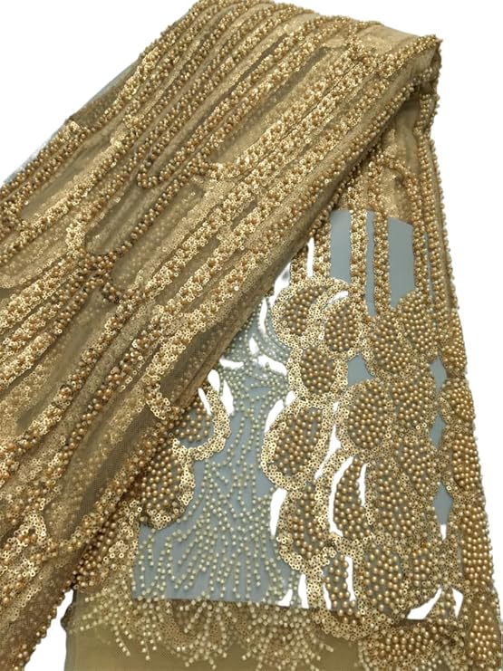African Lace Fabric 5 Yards - French Tulle with 3D Sequin Embroidery Crochet, Premium Craft Fabric for Wedding Party Everyday Sewing Dressmaking (Pale Yellow)