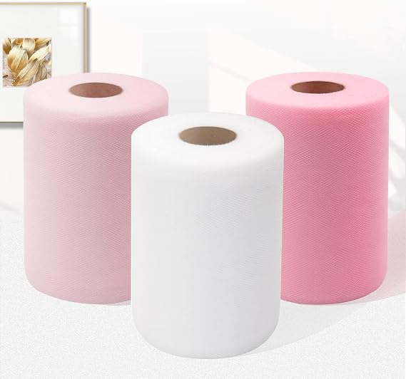 Tulle Fabric Rolls 6 Inch by 100 Yards (300 feet) 3 Pack Fabric Spool Tulle Ribbon for DIY Tutu Bow Baby Shower Birthday Party Wedding Decorations Christmas Craft Supplies