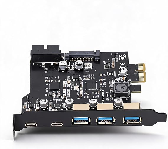 PCIe to USB 3.2 Card, 2 USB Type C, 3 Type A, 19pin PCIe to USB 3.2 Gen 2 Card with 20 Gbps, PCI Express Expansion Card for Desktop PC