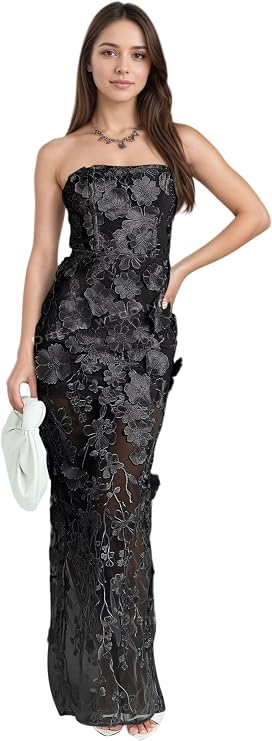 Strapless 3D Flower Prom Dress for Teens Long Elegant Mermaid Evening Formal Gowns Summer Wedding Party DR0814