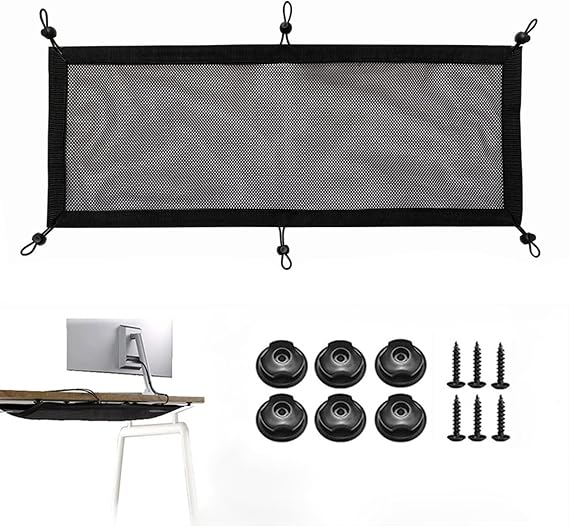 Cable Management Net Under Desk, Privacy Mesh Cable Manager, Workstation Wire Organizer, Flexible Under Desk Cord Management for Home, Office, 2710 Inches, Black