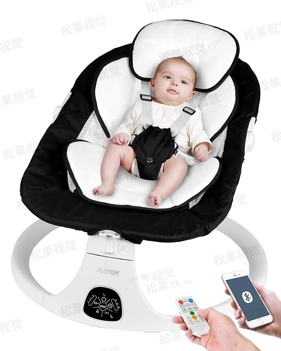 Baby Swing for Infants to Toddler Electric Newborn Swing with 5-Speed 5-Point Carabiner,with Bluetooth Music 10-Preset Melodies, Indoor and Outdoor use Black