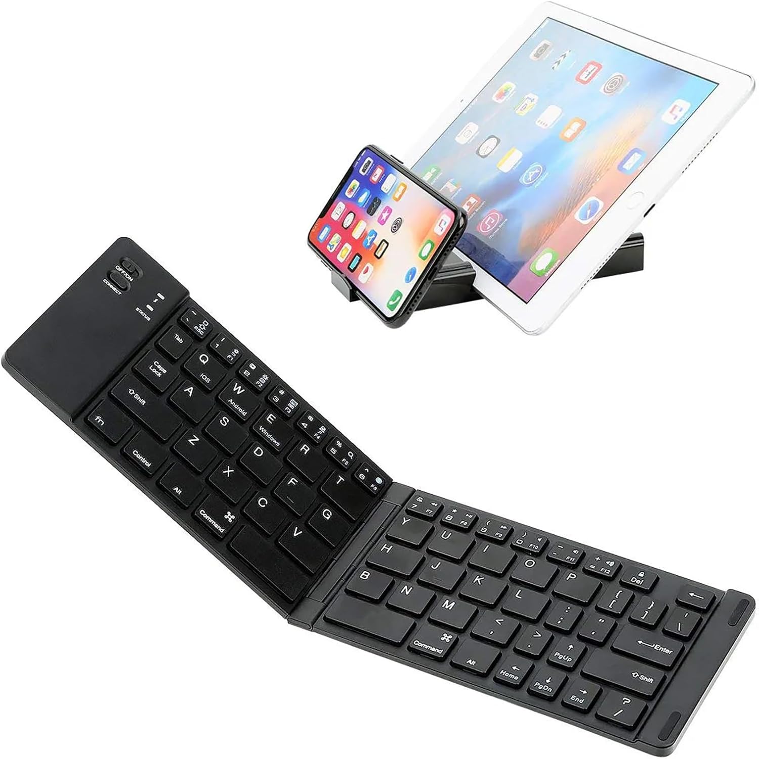 Wireless Bluetooth Keyboard Compatible with ZTE Nubia Z7 Built-in Phone HolderStand-Ultra Slim Folding Rechargeable Full Size Keyboard