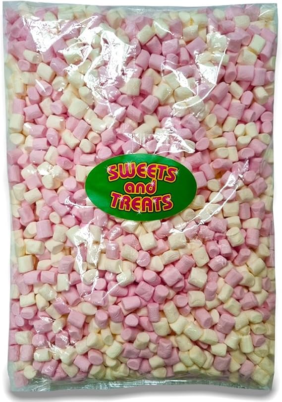 Sweets and Treats Wholesale® Mini Marshmallows 1kg Bulk Bag – Pink & White Fluffy Marshmallows for Hot Chocolate, Baking, Cakes, Desserts & Party Treats