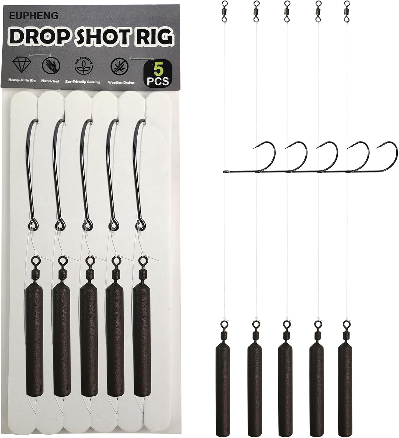 Drop Shot Rigs for Bass Fishing, Ready Rig Kit with Barrel Swivel Drop Shot Weights Leader Line and Hook, Multiple Specifications Available
