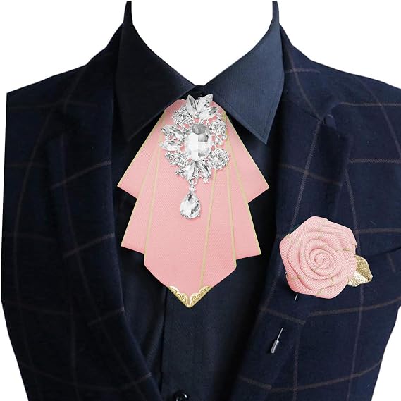 Pretied Bow Tie Brooch for Men Set Silk Vintage Crystal Bowties Men