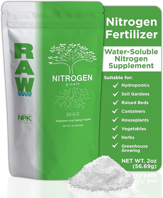 RAW Nitrogen Fertilizer 2oz | Water Soluble High Nitrogen Plant Food for Vegetative Growth Hydroponic Nutrients for Indoor Plants Garden & Vegetable Fertilizer