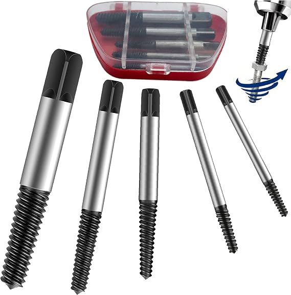 Screw Extractor Set, 5Pcs Broken Bolt Extractor Kit, Bolt Extractor Set Stripped Screw Remover,for M4-M18 (1/8"-3/4") Thread Broken Stud, Screw, Bolt Easy Back Out