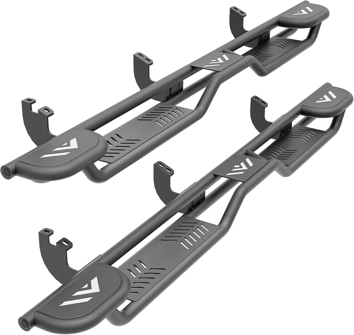 Three Raised Steps Running Boards Side Steps Compatible with 2024 2025 Toyota Tacoma Double Cab & Crew Cab, Heavy-Duty Carbon Steel Bolt-on Nerf Bar Side Rails Rock Sliders 4 Full-Size Doors