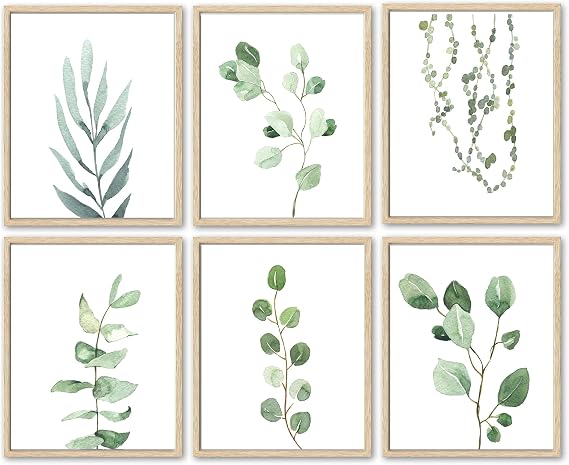 WINDVALE Green Plant Wall Decor Art Prints, 8"x10" Botanical Posters, Indoor Plant Wall Art for Teen Girls Room, Dorm, or Apartment, Nature-Inspired Aesthetic Decor, Set of 6 Unframed