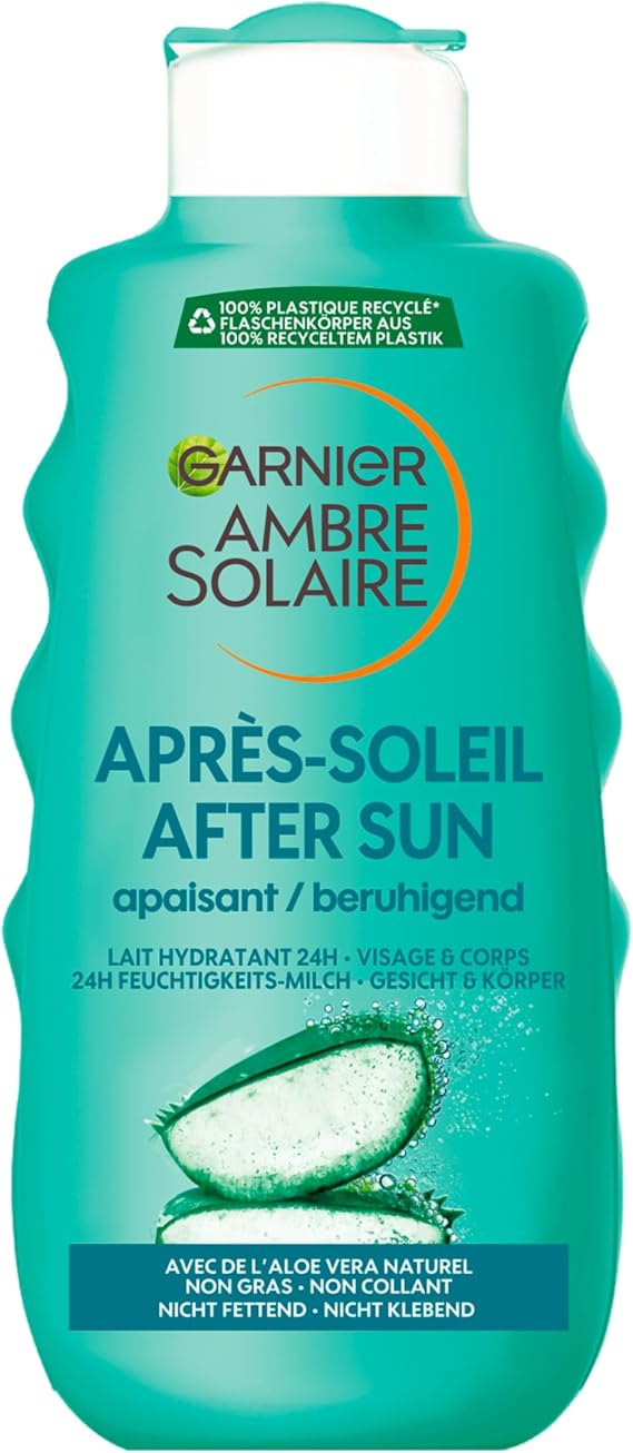 Ambre Solaire After Sun 24h beruhigende Feuchtigkeits Milch für Gesicht und Körper 200 ml 24-hour moisture prolongs tanning vegan and cruelty free face and body nourishes dry skin
