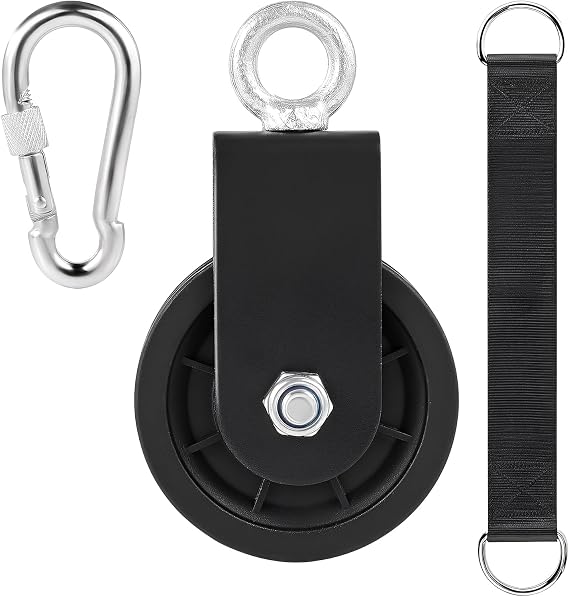 90mm Pulley System with Hanging Strap Carabiner, Gym Cable Pulley System, for DIY Home LAT Pulldown, Gym Equipment and Lift Cable Machine, Load 150 kg