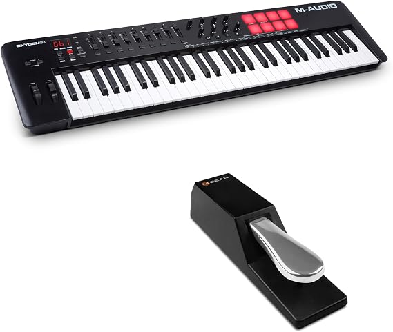 M-AUDIO Oxygen 61 MKV MIDI Controller Bundle with M-AUDIO SP-2 Sustain Pedal for Studio Recording, Music Production, Podcasting, Streaming