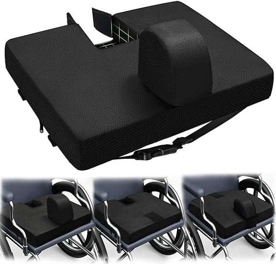 Wheelchair Wedge Pommel Cushion with Straps, 3-in-1 Multi-Functional Cushion with Breathable Mesh Anti-Slip Pad for Seniors (18" Lx16 W, Black)