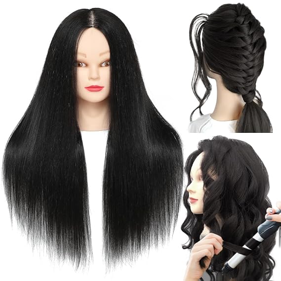 NAYOO Mannequin Head with Hair and Stand, 60% Real Hair Mannequins to Practice on, Cosmetology Mannequin Heads for Makeup Practice(1B, Makeup)
