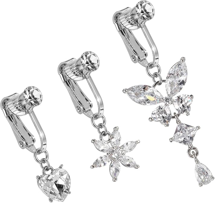 ElevateTech 3 Pcs Fake Belly Piercing Fake Belly Rings Bellys Button Rings Clip-On for Women Earrings Non Piercing