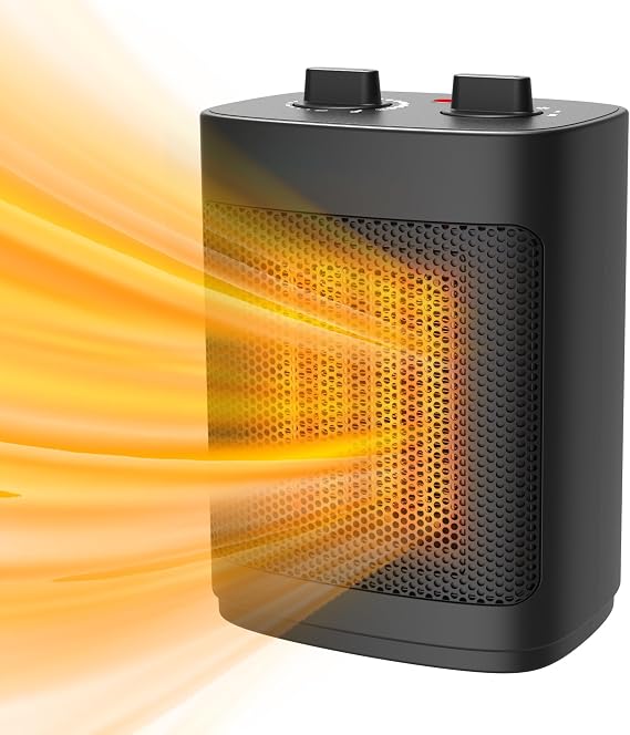 Small Space Heater, 1500W Portable Heaters for Indoor Use with Thermostat, PTC Ceramic Desk Heater for Office, Fan Only Electric Heater for Room Home Bedroom