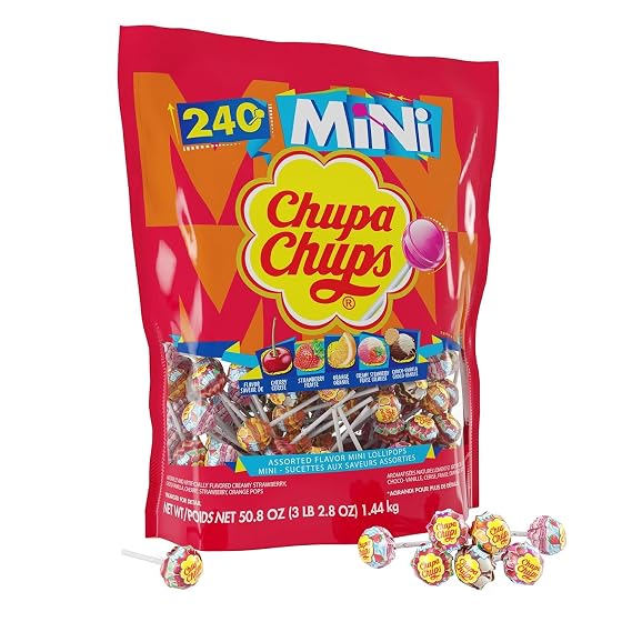 Chupa Chups Mini Lollipop Assortment, 5 Flavors, 50.8 Oz Bag (240 Suckers)
