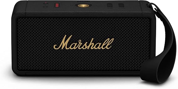 Marshall Middleton Portable Bluetooth Speaker - Rugged Waterproof/Dust-proof Design | Loud Stereo Sound, Deep Bass | Compact and Wireless for Travel and Outdoors - Black and Brass