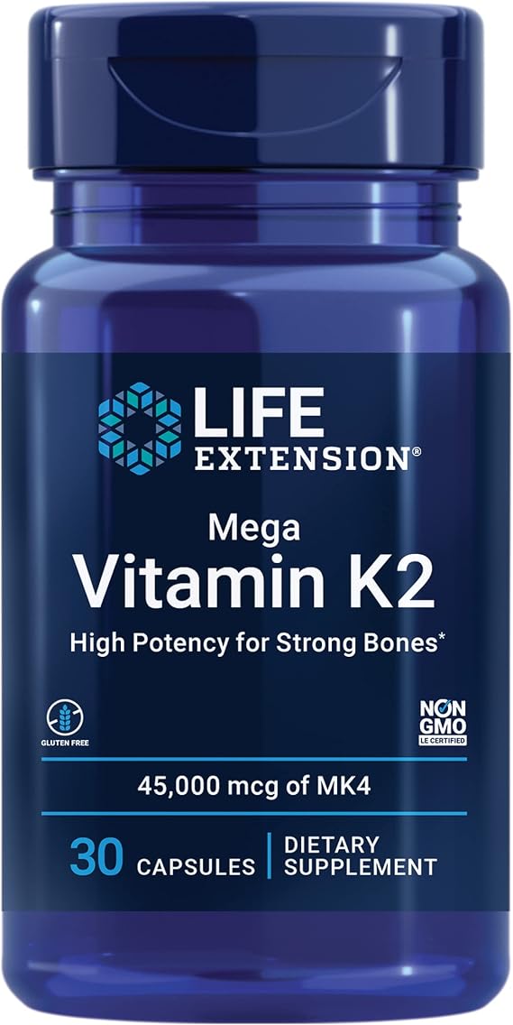 Life Extension Mega Vitamin K2, 45 mg, 30 Capsules | High Potency for Strong Bones, Clinically Studied Dosage, Promotes Healthy Bone Density, Gluten-Free & Non-GMO
