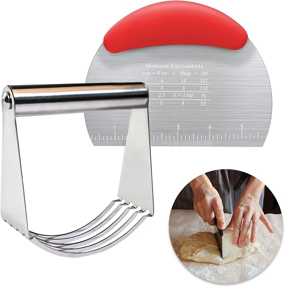 Pastry Cutter Dough Scraper Dough Cutter Scraper Tool Kitchen Pastry Blender,Stainless Steel Pastry Cutters Heavy Duty Dough Cutter for Kitchen Baking Tools,Comfortable and Dishwasher Safe (Red)