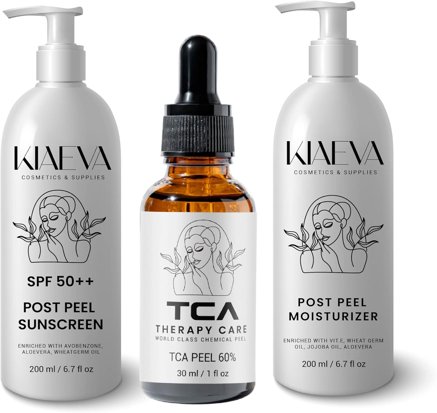 TCATherapyCare Solution Acid Peel 60% KIT with Post Peel Moisturizer(200ml) and Post Peel Sunscreen(200ml) Exfoliating Skin Peel Improves Skin Texture and Tone - Face Peel – 1 fl oz/30ml