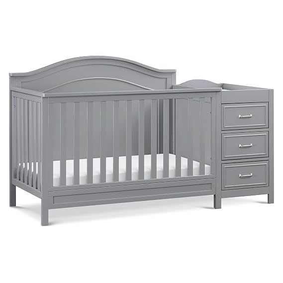Davinci Charlie 4-in-1 Convertible Baby Crib w/Changing Table - Wooden Toddler Bed, Daybed & Twin Bed Conversion - GREENGUARD Gold Certified Crib w/Storage, 4 Adjustable Mattress Heights, Grey