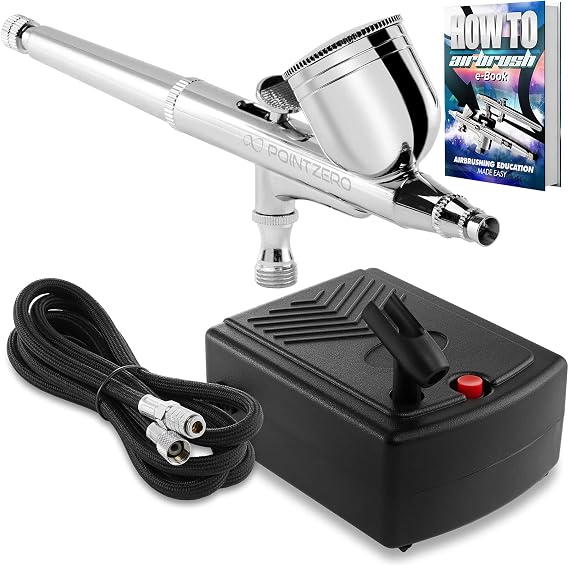 PointZero Multi-Purpose Dual-Action Airbrush Set - Mini Compressor Kit