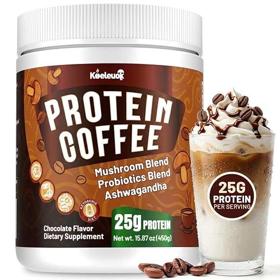 Protein Coffee Powder, Cold Brew Mocha Iced Coffee with 25g Protein, Collagen & Plant Protein, Mushroom, Keto Friendly with MCT Oil, Probiotics for Energy, Focus & Digestion- 0 Sugar, 15 Servings