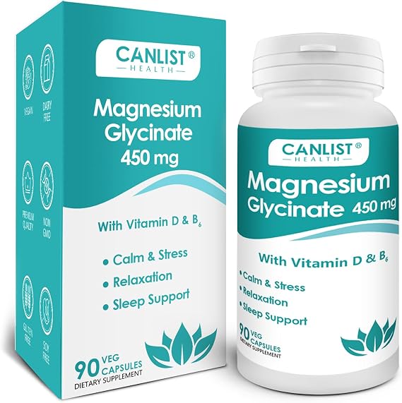 CANLIST Magnesium Glycinate Supplements 450mg for Bone & Muscle Health, Supports Deep Sleep, Muscle Relaxation & Stress Relief, High Absorption, Vegan, Non-GMO, 90 Capsules